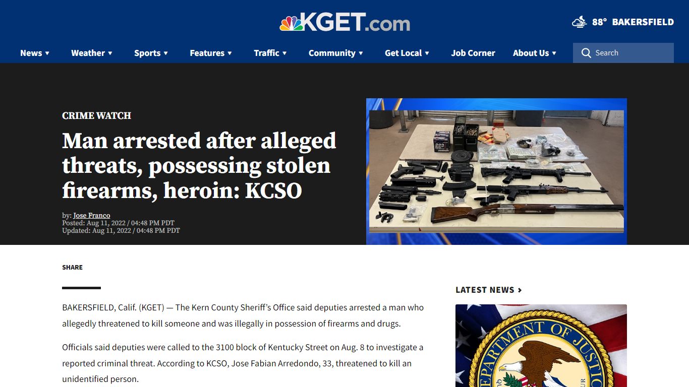 KCSO arrests man for alleged threats, possessing drugs, illegal guns